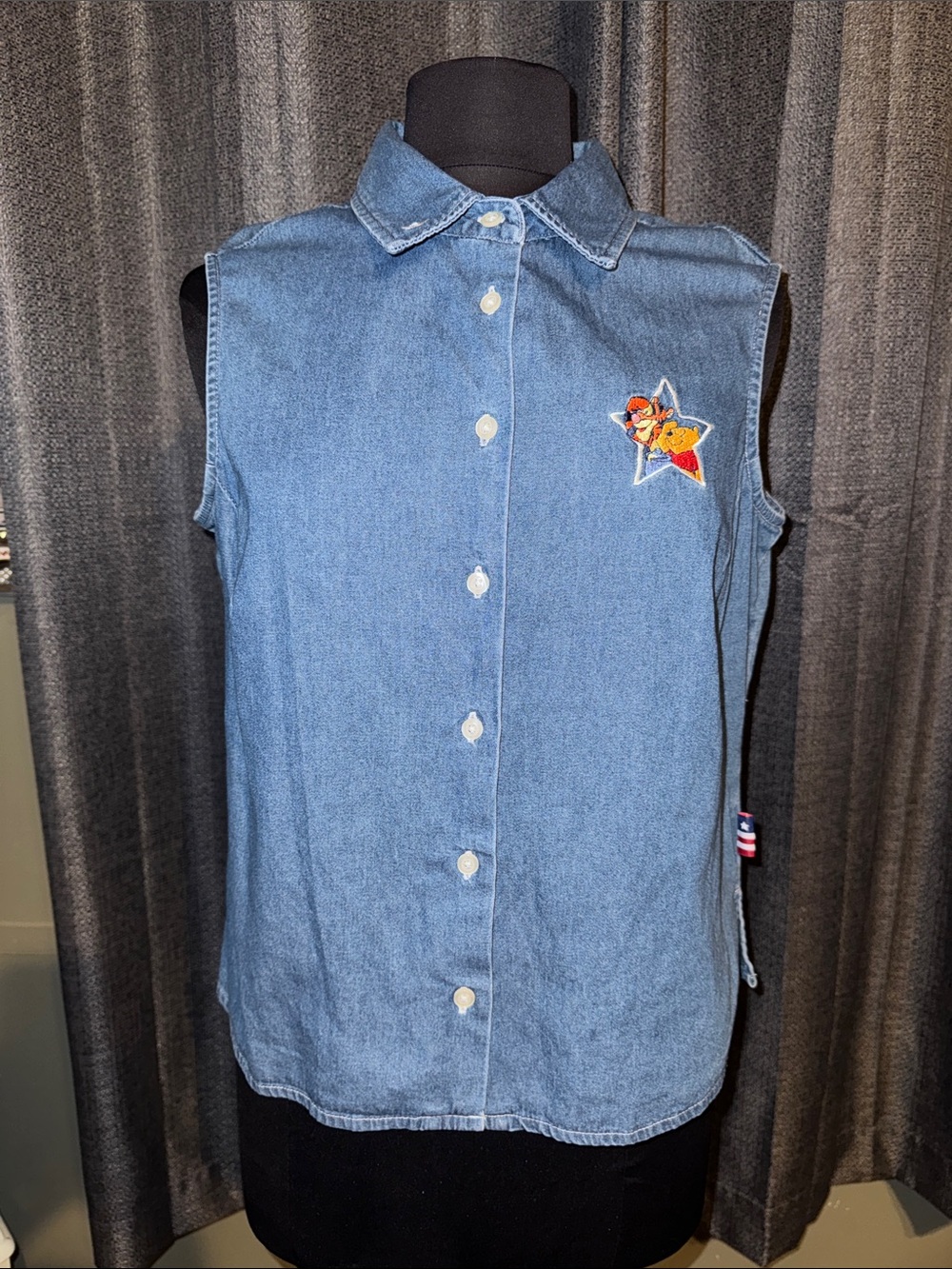 Vintage Disney Blue Denim Button-Up Shirt